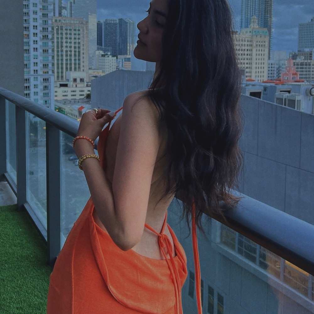 orange cowl neck maxi halter dress sz m